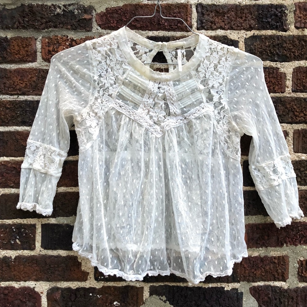 Free People lace boho fancy sheer blouse (white)